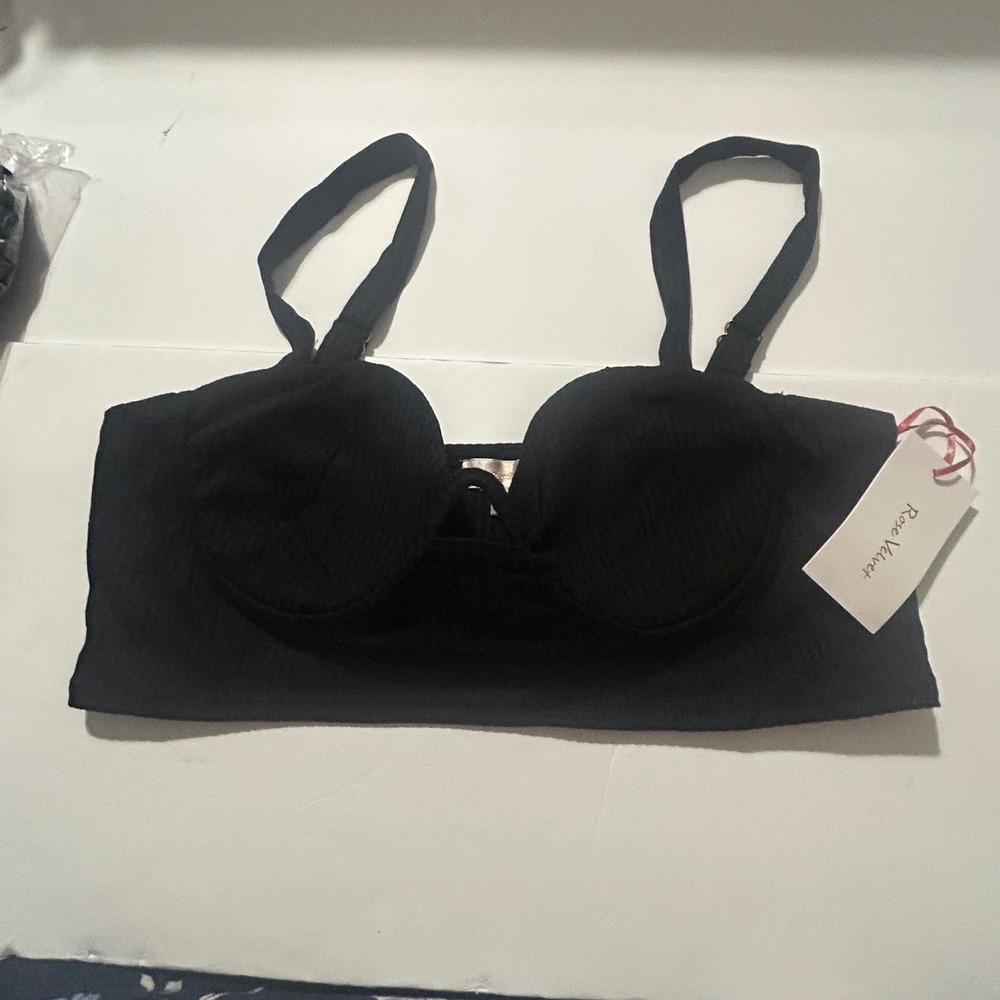 Rose Velvet Black Ribbed Underwire Bralette Crop Top 2XL NWT Adjustable